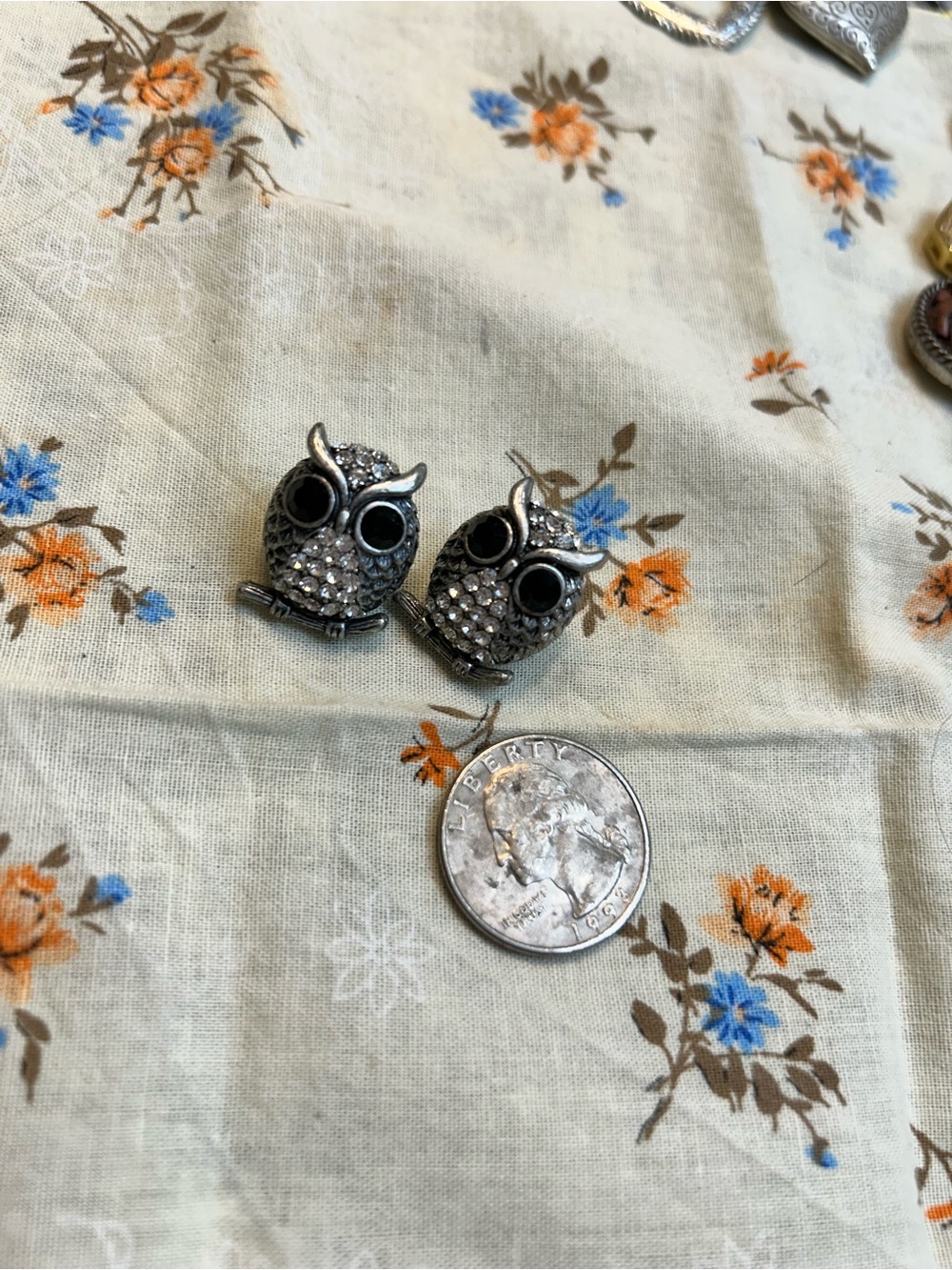 Silver Crystal Owl Stud Earrings - Black Eye Detail
